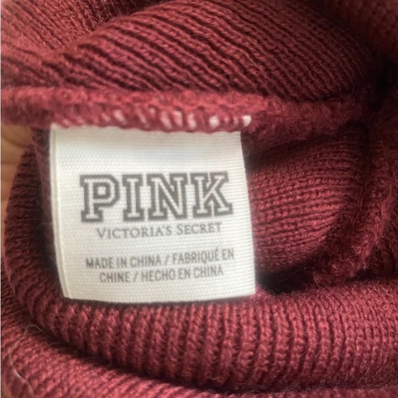 PINK by Victoria Secret Maroon Beanie Pom Pom Ball Winter Hat - Picture 3 of 3